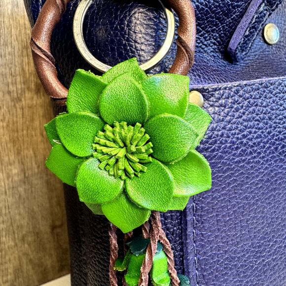 Leather Flower Purse Charm Genuine Leather Bag Charm NEW FAST SHIP - Picture 6 of 8